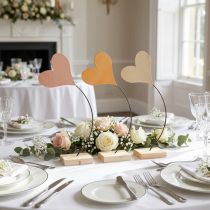 Product Table decoration hearts wedding, heart decoration metal orange/yellow H40cm 3pcs