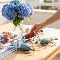 Product Lobster wood and metal maritime decoration red/blue L16cm 4pcs