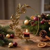 Product Tealight holder gold deco loop flowers cones H29.5cm