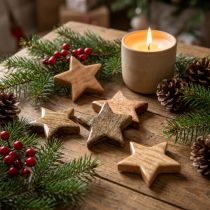 Product Wooden Stars Scatter Decoration Star Christmas Natural Shine H5cm 12 Pcs