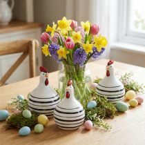 Product Decorative Chicken Ceramic White with Black Stripes Round Ø 7cm H11cm 3 pcs