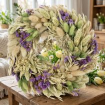 Product Dried flower wreath for spring and summer, for table and front door, for special occasions with colored accents, 26cm