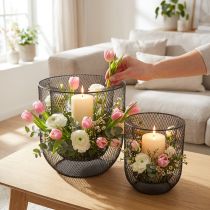 Product Modern candleholder Black metal basket Ø28.5/18cm Set of 2