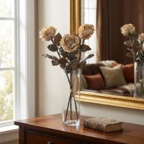 Product Decorative Roses Cream White Artificial Roses Silk Flowers Antique Look L65cm Pack of 3
