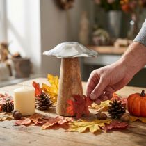 Product Table decoration deco mushroom metal wood silver wooden mushroom H14cm