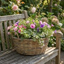Product Large wicker basket with handles, natural white, XL planter in country style, decorative basket for plants &amp; storage, Ø51cm