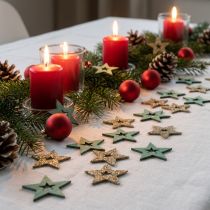 Product Scatter decoration wooden star green, glitter poinsettia mix 4cm 72 pcs