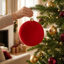 Product Set of 3 Red Velvet-Style Christmas Baubles 20cm
