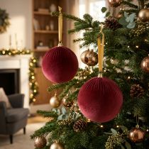 Product Velvet Red Christmas Baubles Large Hanging Ornament 25cm Set of 2