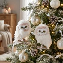 Product White owl decoration for hanging owl chicks white 12cm 2pcs