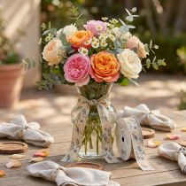 Product Decorative ribbon grasses and leaves linen ribbon natural 25mm 18m