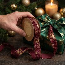 Product Decorative ribbon with fur, faux fur ribbon, Bordeaux gold, 25mm, 15m