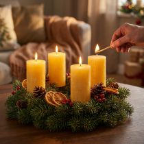 Product Rustic Yellow Pillar Candles 60/110mm 4 pcs - Long burning time, RAL certified, Advent wreath decoration