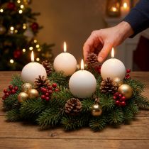 Product White ball candles, high-quality table decoration, atmospheric lighting for weddings, Advent, Ø60mm, set of 16