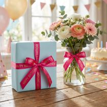 Product Happy Birthday gift ribbon with festive lettering for decorating birthday gifts, 18m