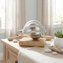 Product Shell made of metal, maritime decoration to place silver, natural colors H15cm W18.5cm