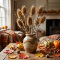 Product Dried Thistle Flowers, Natural Style, 8 Heads - Artificial Decor, Autumn Decoration Bouquet