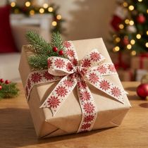 Product Dekorative Ribbon with Snowflake Design 25mm x 20m – Red and White