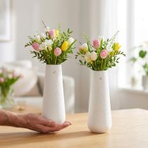 Product Ceramic vase in white and gold with bird decoration, Ø6.5cm, H19cm, 2 pieces