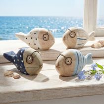 Product Decorative Fish with Glasses Natural White Blue Wood 11–13cm 4 pcs