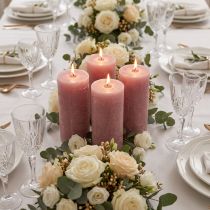 Product Dusty rose pillar candles 70×120mm, dyed throughout, set of 4, decorative candles for weddings &amp; home