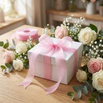 Product Organza ribbon gift ribbon pink ribbon selvedge 25mm 50m
