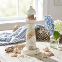 Product Wooden Lighthouse Decoration in Natural and White – H28.5cm Ø10.5cm