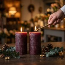 Product Solid colored candles burgundy 85x150mm 2pcs