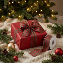 Product Gift ribbon Scottish checked decorative ribbon red green 40mm 15m
