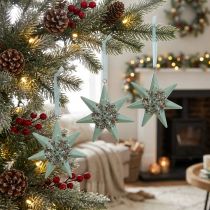 Product Christmas pendant deco star to hang Mint 4pcs