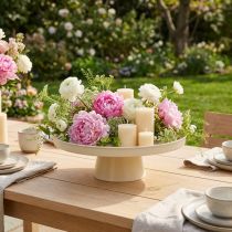 Product Round Cream Decorative Tray on Stand, Metal, 30 cm Diameter