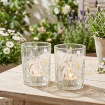 Product Decorative glass lantern with butterfly meadow motif for stylish home accents, 18cm, 2 pieces