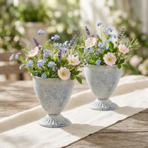 Product Mini Goblet Vase Chalice Metal White Blue Vintage Decoration 11.5cm 2-Piece Set