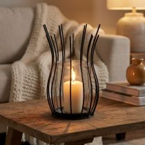 Product Metal lantern with glass Modern summer decoration Black Ø17cm H27cm