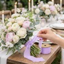 Product Chiffon ribbon lilac fabric ribbon with fringes chiffon 40mm 15m