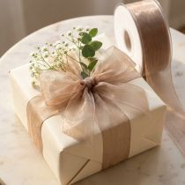 Product Organza ribbon gift ribbon beige ribbon woven edge taupe 40mm 50m
