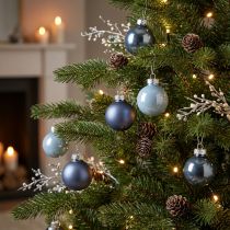 Product Mini Christmas baubles, glass, matte metallic blue, Ø4cm, 24 pieces