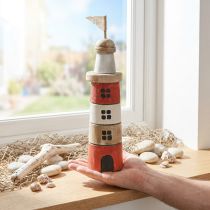 Product Wooden lighthouse maritime wooden decoration red white H30.5cm
