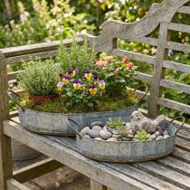 Product Flower bowl metal zinc tray antique set of 2 L45cm/59cm
