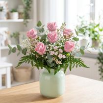 Product Artificial roses pink wax roses decorative roses wax Ø6cm 18 pcs