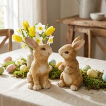 Product Bunny sitting, ceramic decoration, Easter, pair of bunnies brown H15cm set of 2