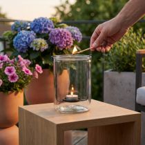 Product Lantern glass with tea light holder black metal Ø13.5×H20cm