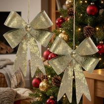Product Loops made of metal, Christmas pendant, Advent decoration golden, antique look H18cm W12.5cm 2pcs