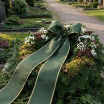 Product Moiré wreath ribbon 200mm dark green with pearl edge and taffeta weave - decorative ribbon for celebrations and funeral floristry, 25m