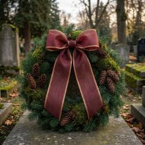 Product Bordeaux wreath ribbon with gold edge, 175mm, decorative
