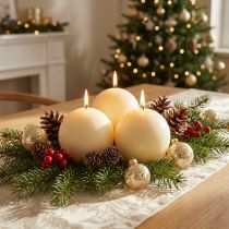 Product Cream-colored ball candles, 100mm, 6 pieces - Christmas candles, table decoration, long burning time, Wiedemann RAL quality mark