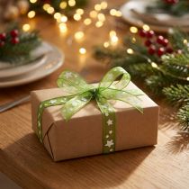 Product Christmas ribbon organza green with star 10mm 20m