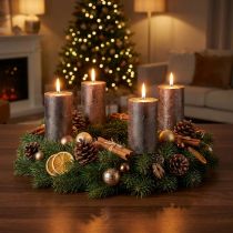 Product Solid-colored copper metallic pillar candles, 60x100mm, set of 4 - Advent wreath Christmas decoration