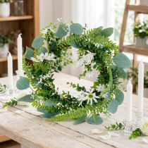 Product Artificial eucalyptus wreath with fern, cape daisies and jasmine, door wreath, decorative wreath, table decoration