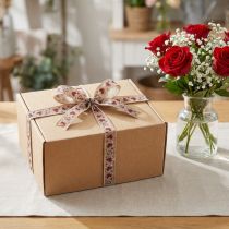Product Gift ribbon hearts decorative ribbon beige red 15mm 15m